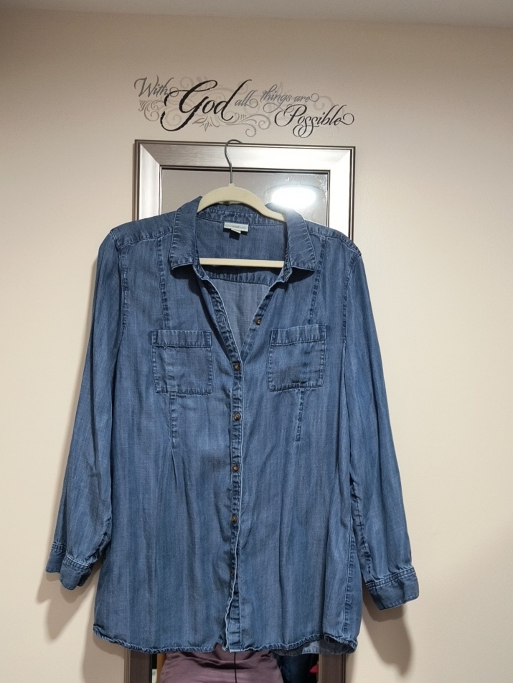 J. Jill Light Blue Denim-Style Button Front Shirt